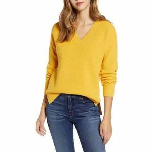 NEW Caslon Yellow Tuck Stitch V-Neck Sweater Small